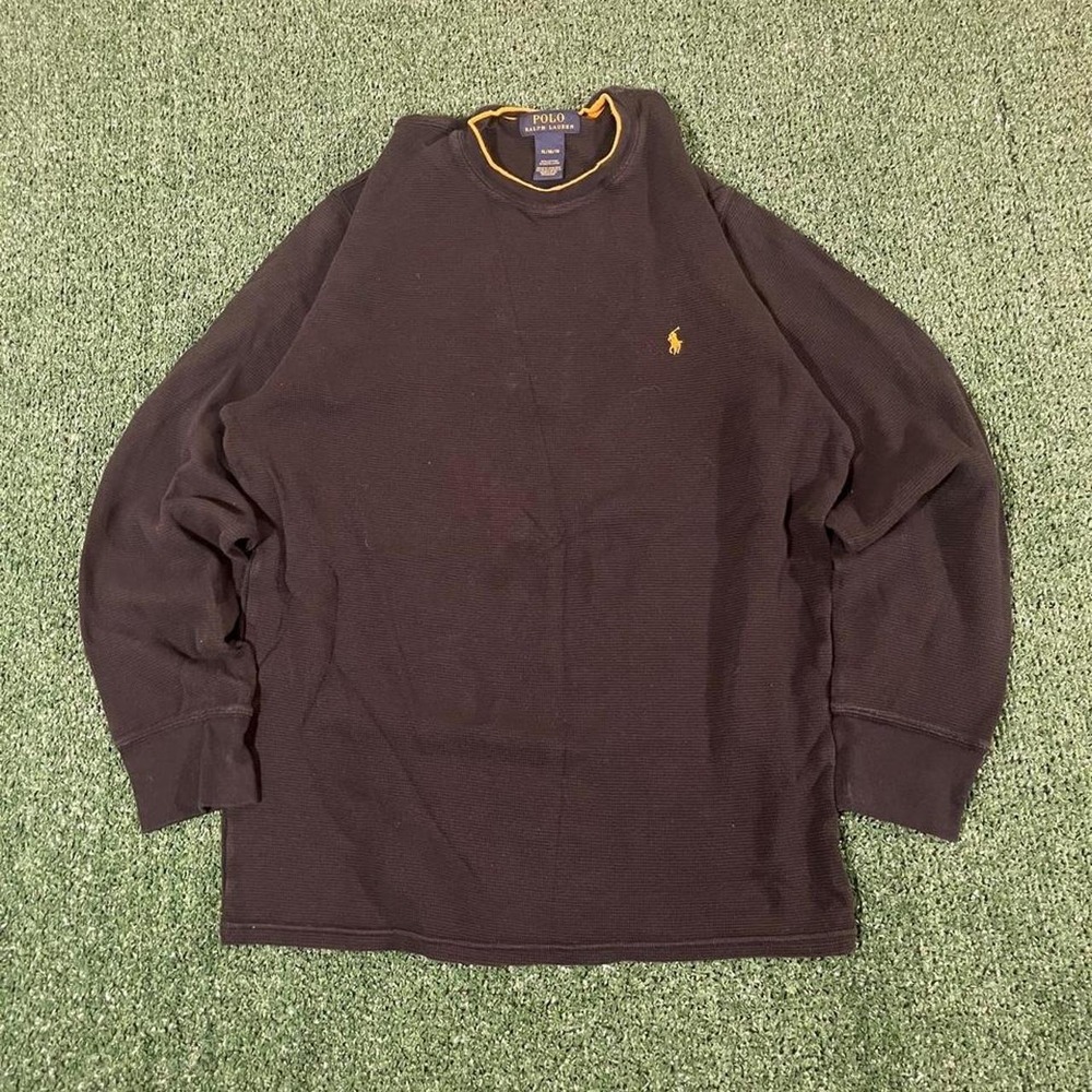 Polo Ralph Lauren Mens Black Thermal Long Sleeve Shirt Yellow Trim XL
